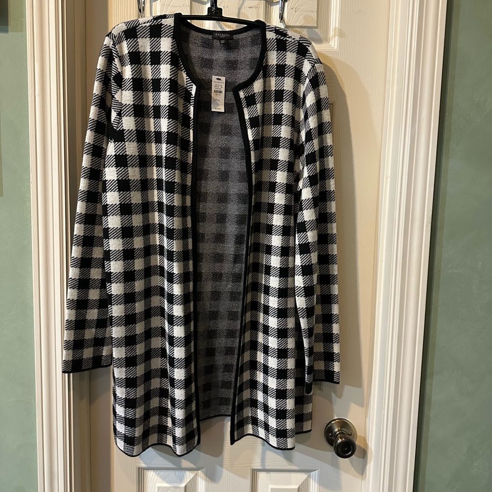 NWT Talbots Black/White Checkerboard Cardigan, Size PXL
